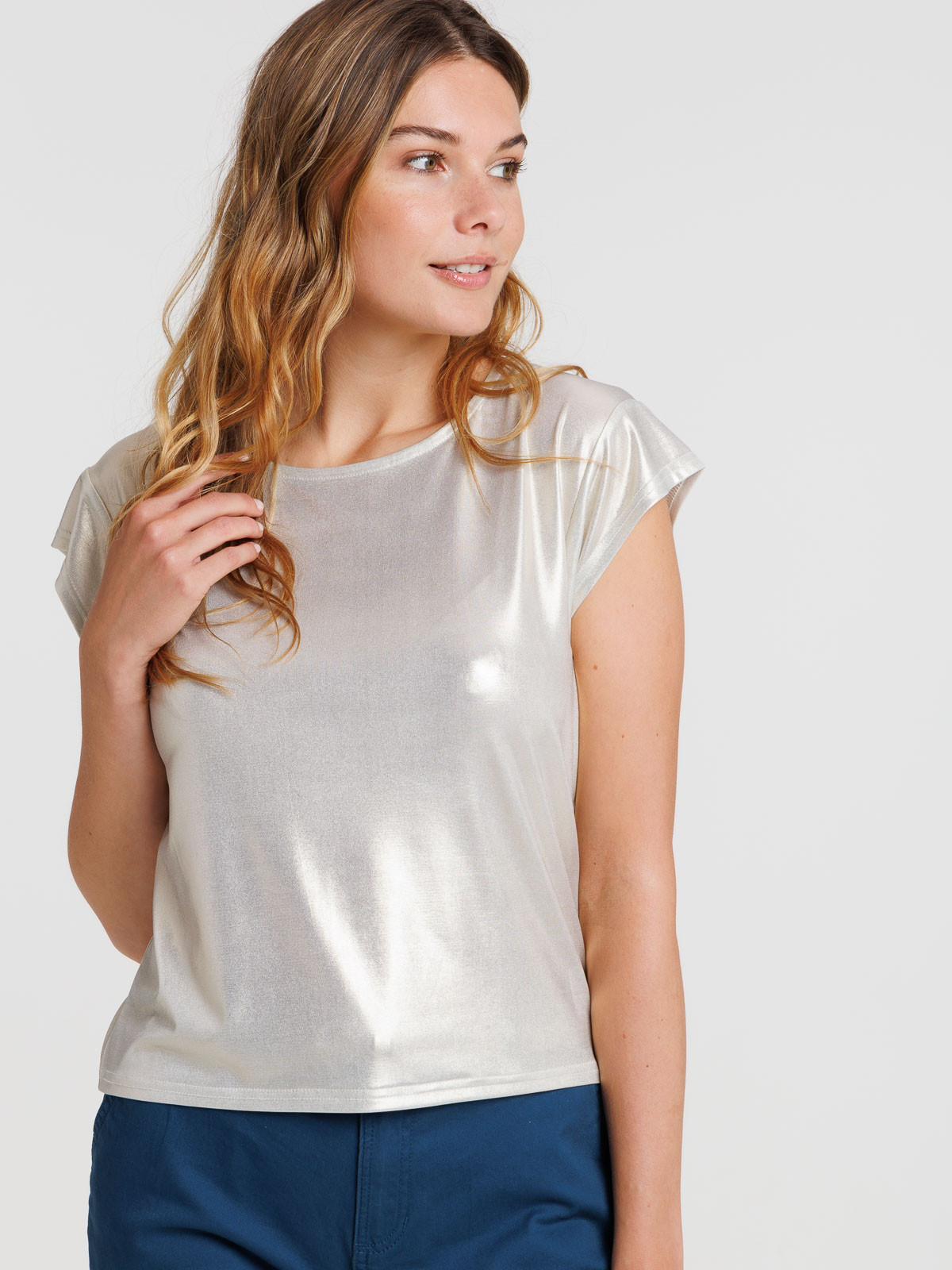 T-shirt doré métallisé femme