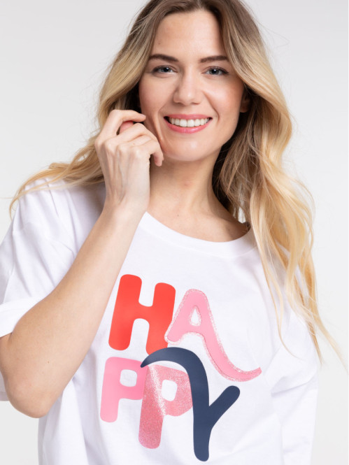 T-shirt happy blanc femme T-shirt happy blanc femme