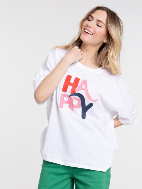 T-shirt happy blanc femme T-shirt happy blanc femme