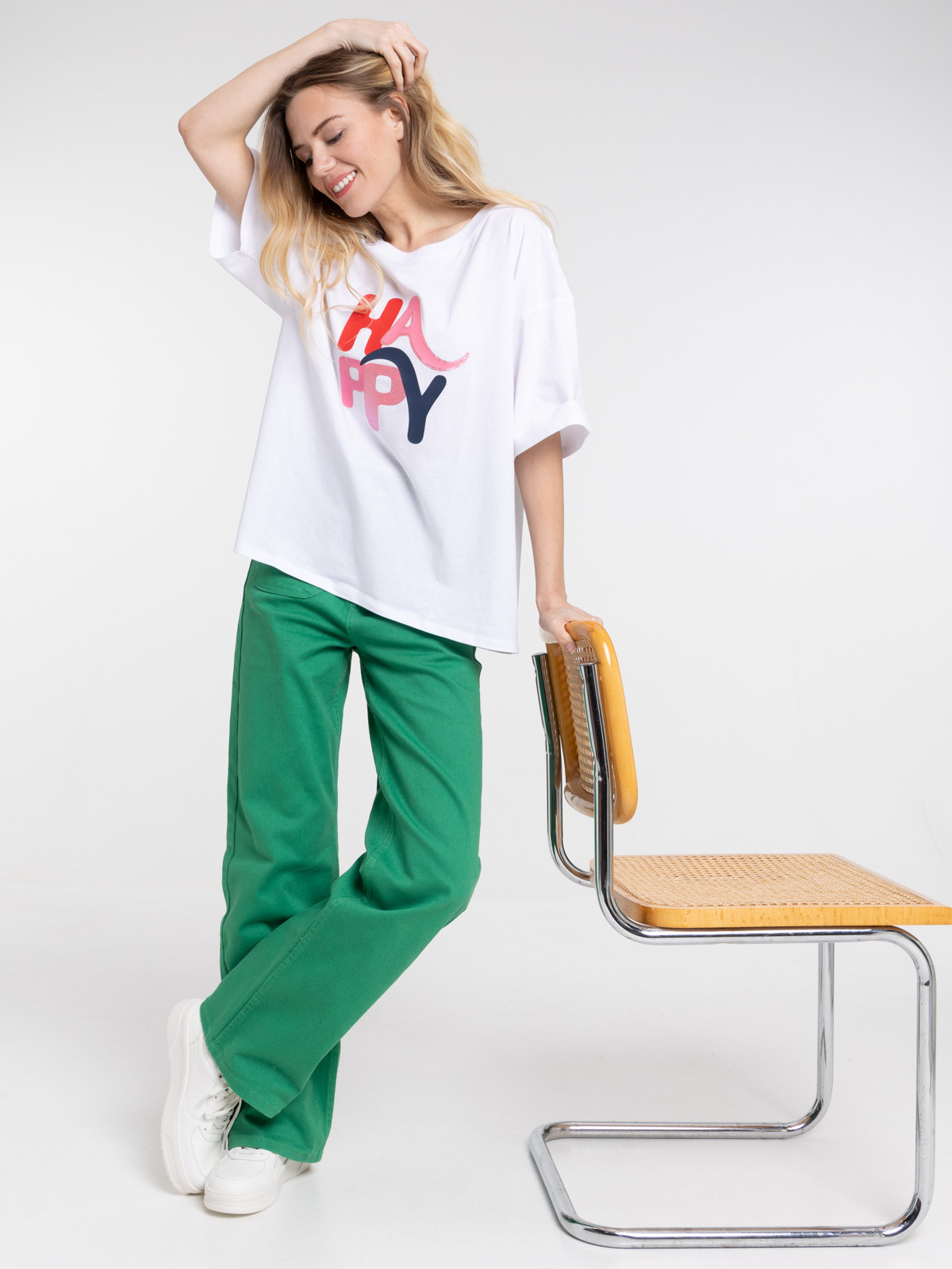 T-shirt happy blanc femme