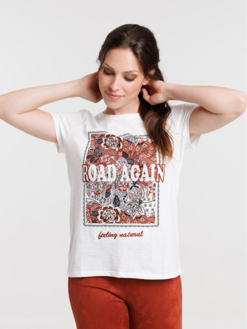T-shirt écru imprimé femme
