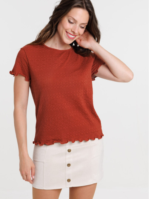 T-shirt col rond marron...