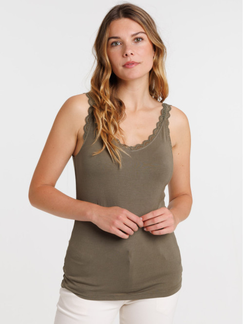 Débardeur dentelle urban kaki femme