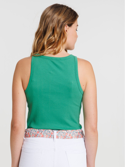 Débardeur vert pop côtelé femme