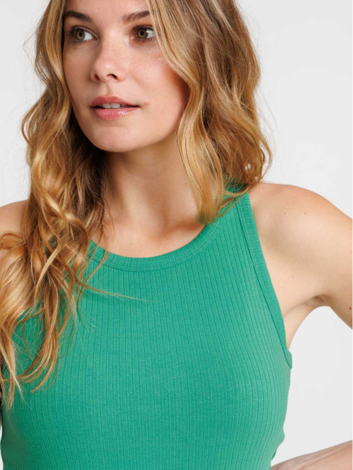 Débardeur vert pop côtelé femme