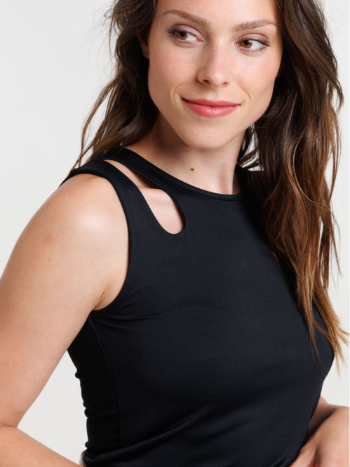 Débardeur noir côtelé femme