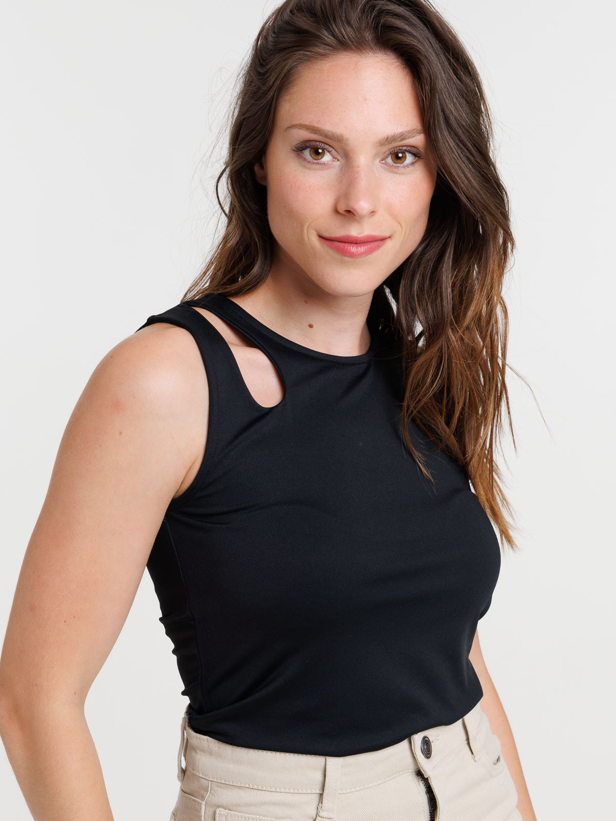 Débardeur noir côtelé femme