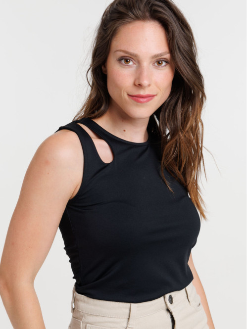 Débardeur noir côtelé femme