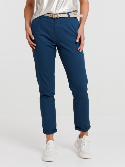 Pantalon chino coloris pétrole femme