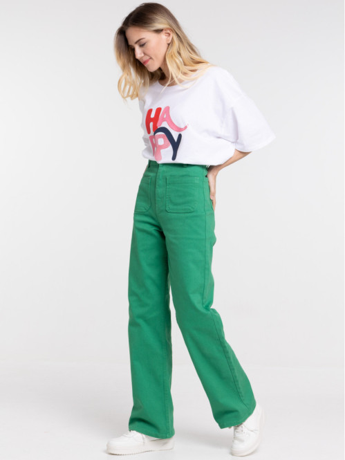 Pantalon wide leg vert pop femme