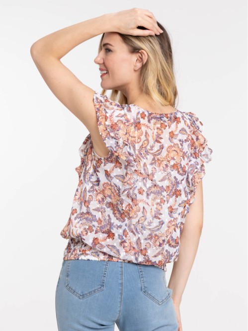 Blouse imprimée florale écru femme