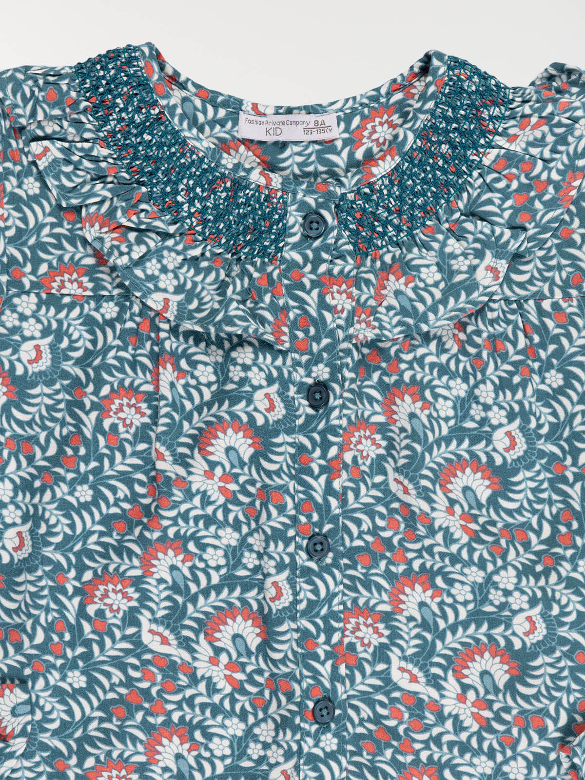 Blouse florale petrol blue fille (3-12A)