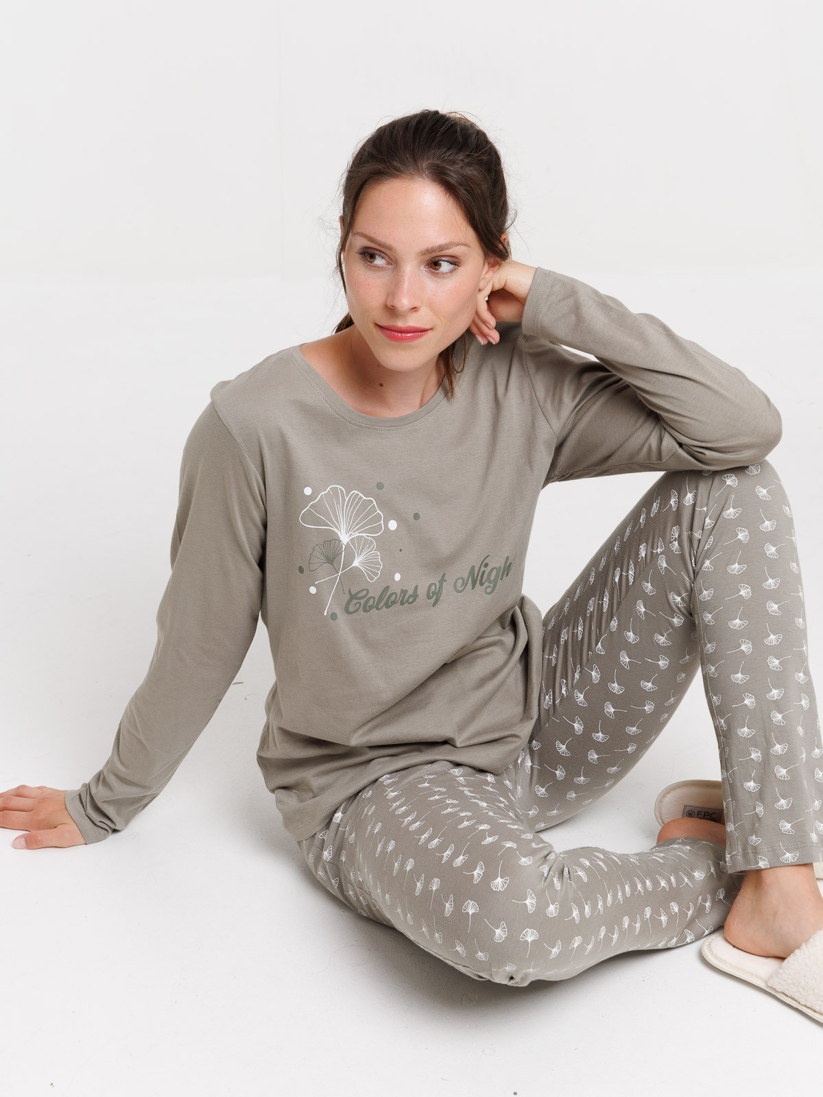 Pyjama fleuri tilleul grise femme