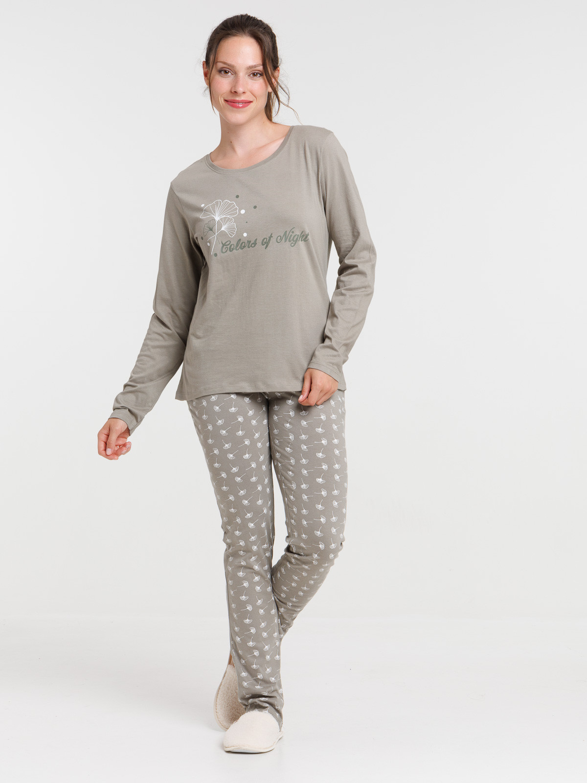 Pyjama fleuri tilleul grise femme