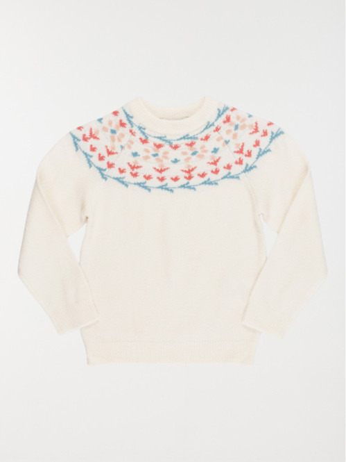 Pull jacquard col rond fille (3-12A)