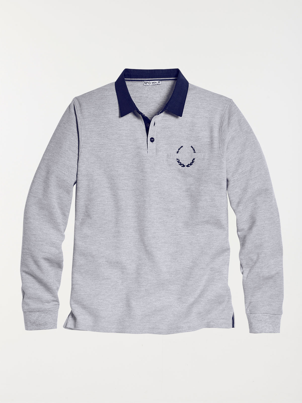 Polo gris chiné manche longue homme