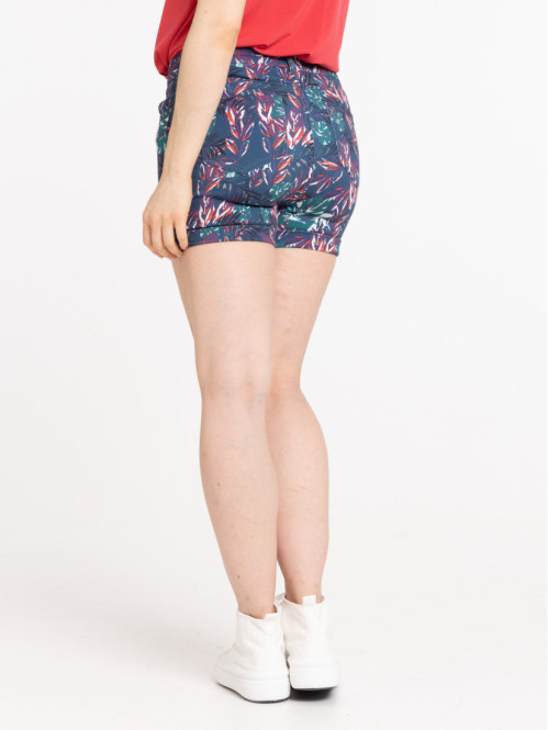 Short bleu paon imprimé feuillage femme