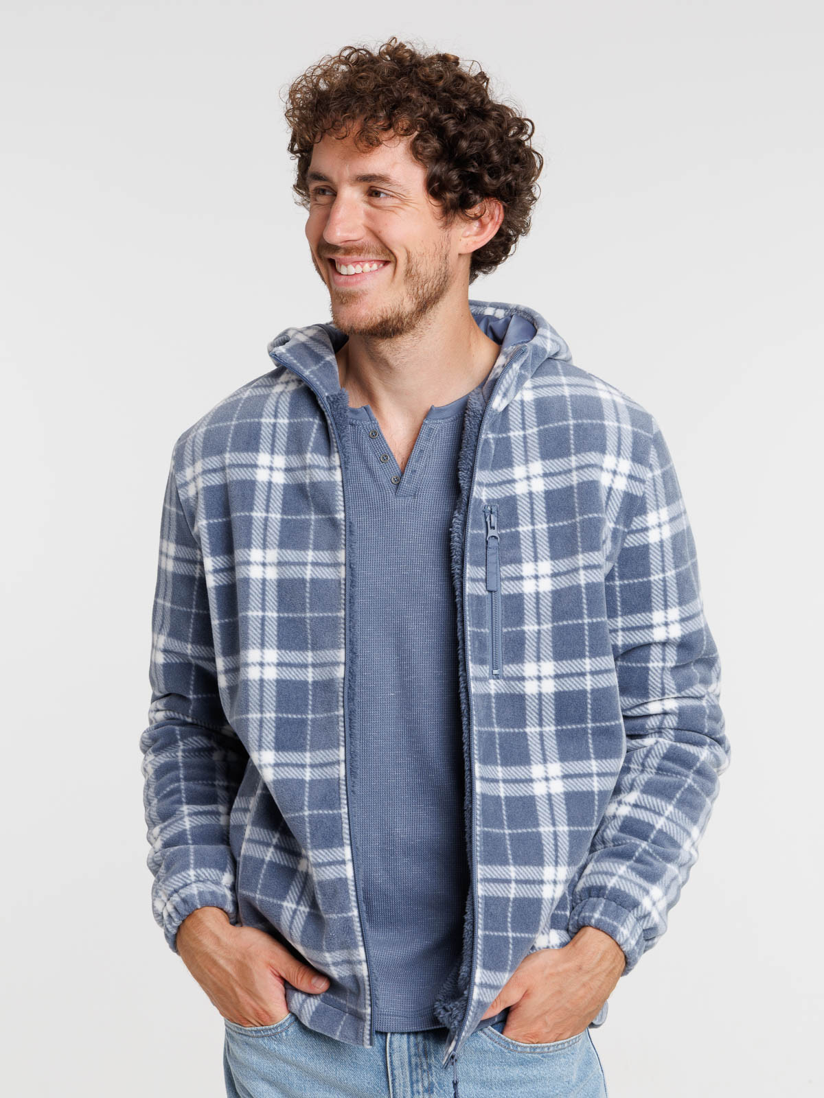 Sweat zippé polaire à carreaux homme