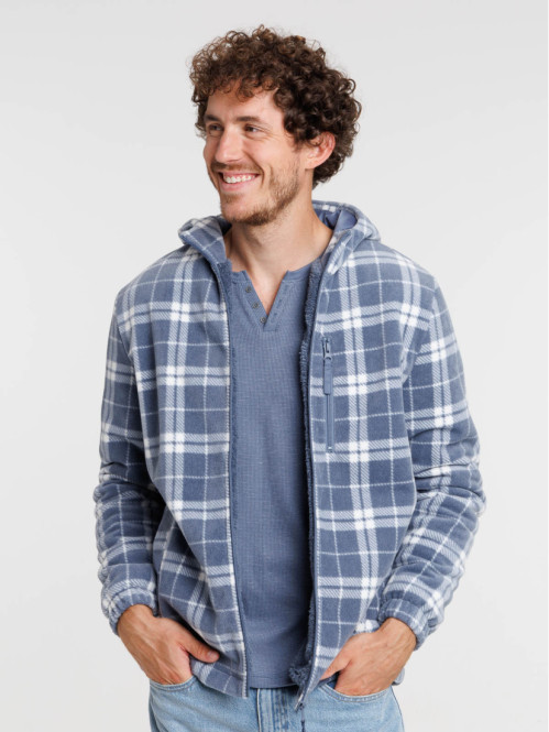 Sweat zippé polaire à carreaux homme