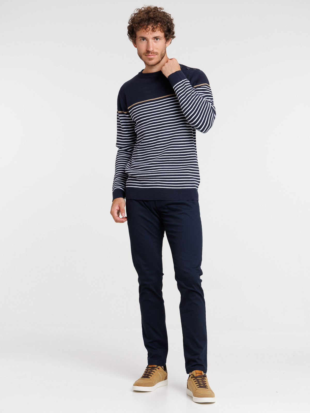 Pull rayé boutons épaule homme