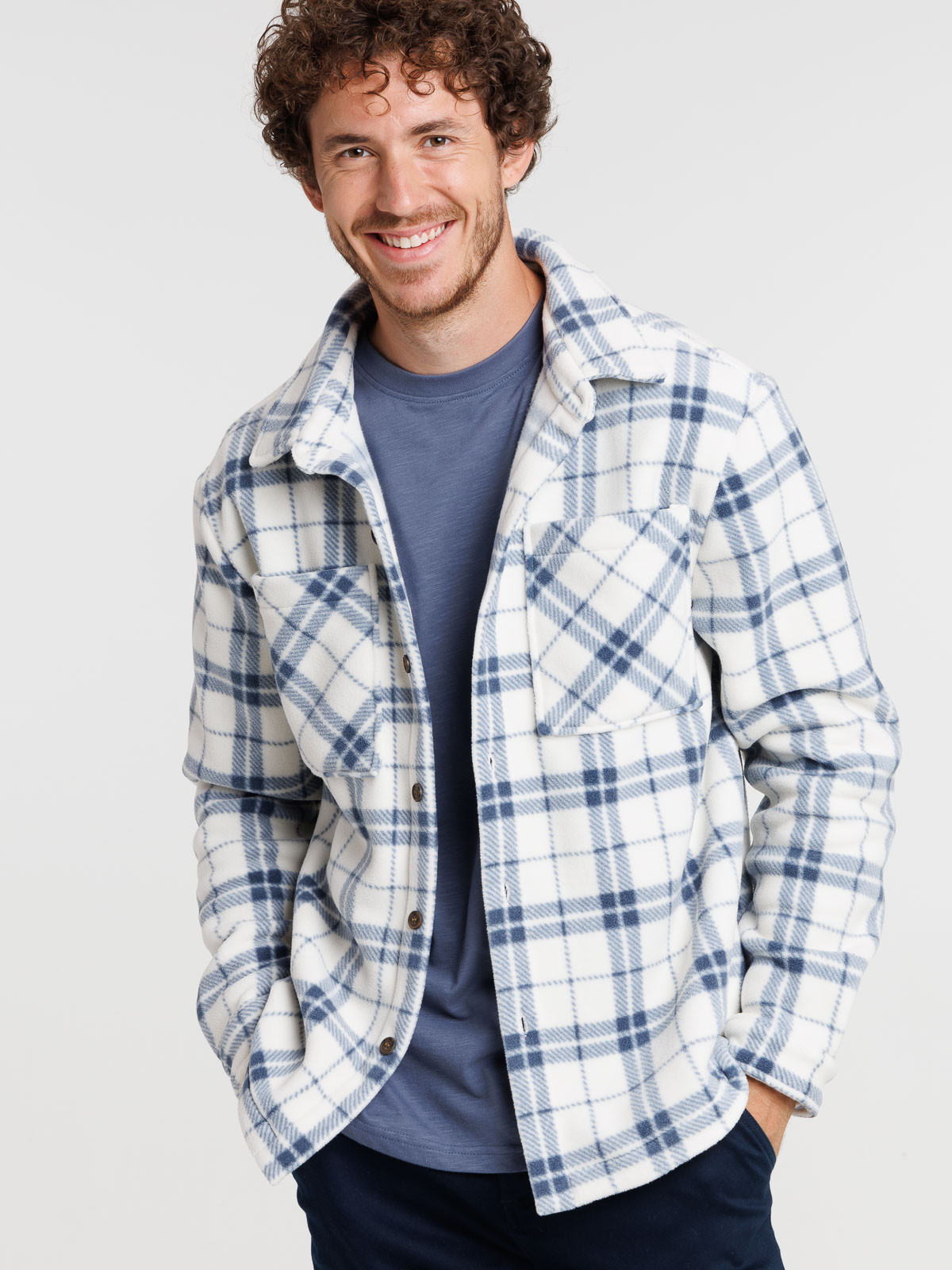 Chemise polaire à carreaux homme