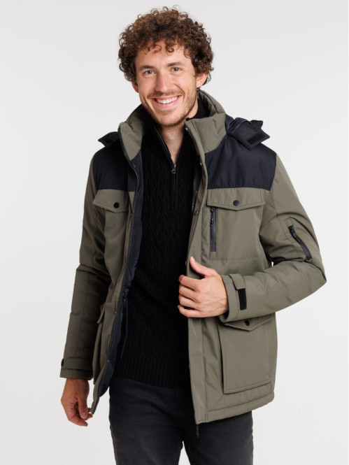 Parka à capuche bicolore homme
