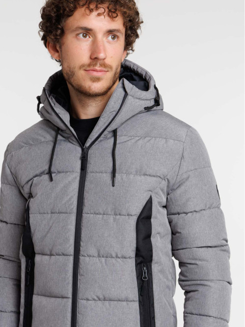 Doudoune capuche gris clair chiné homme