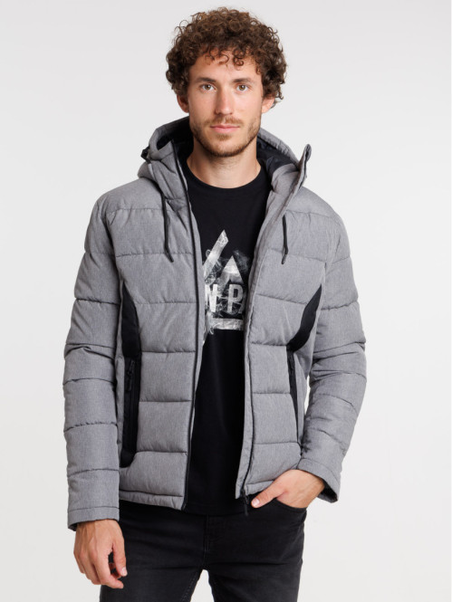 Doudoune capuche gris clair chiné homme