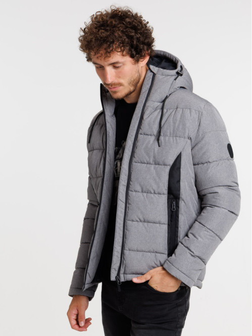 Doudoune capuche gris clair chiné homme