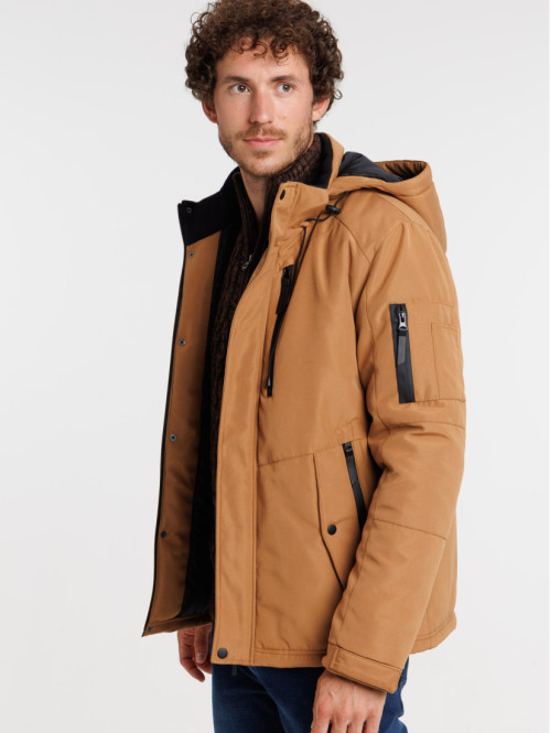 Parka à capuche cognac homme