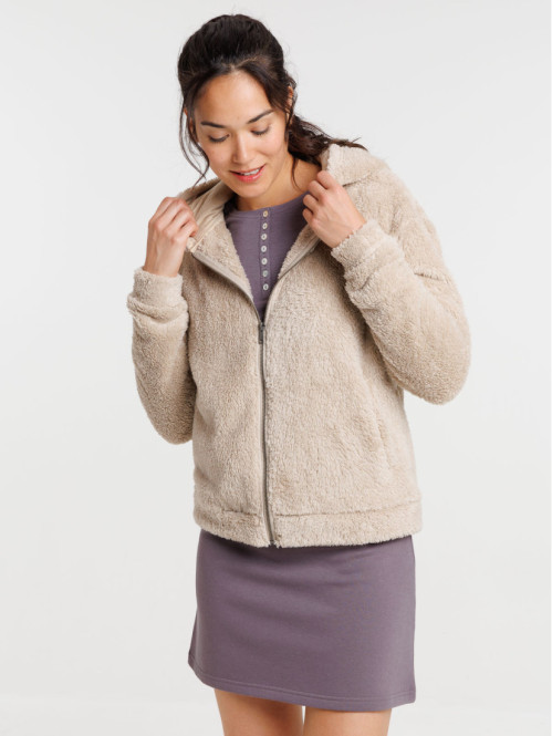 Sweat polaire zippé beige femme