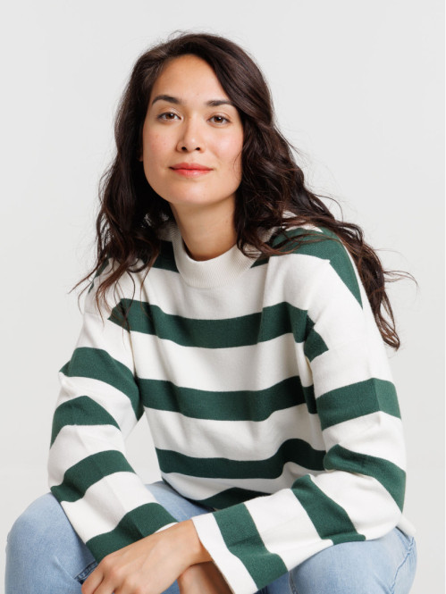 Pull rayé deep green femme