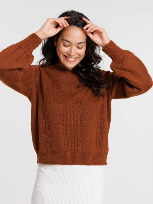 Pull tabac rougi col rond femme