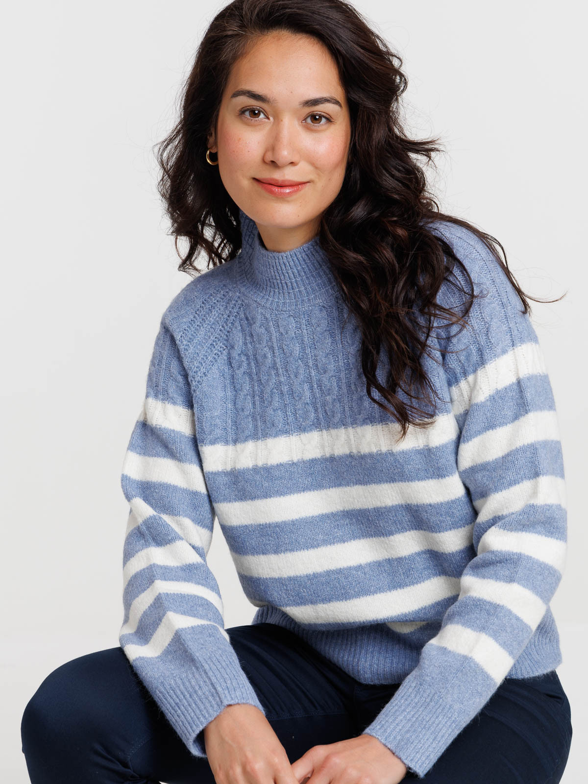 Pull denim stone à rayures femme