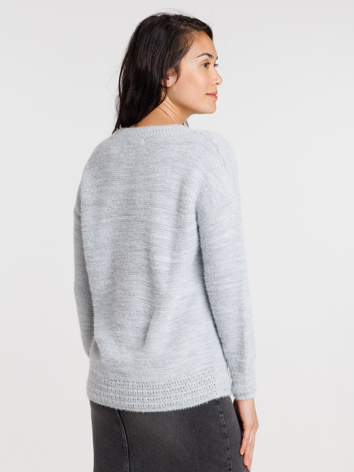 Pull col rond gris chiné femme Pull col rond gris chiné femme