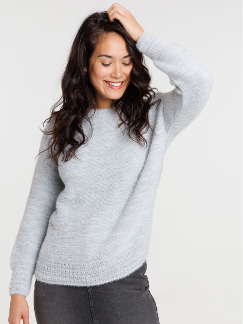 Pull col rond gris chiné femme Pull col rond gris chiné femme