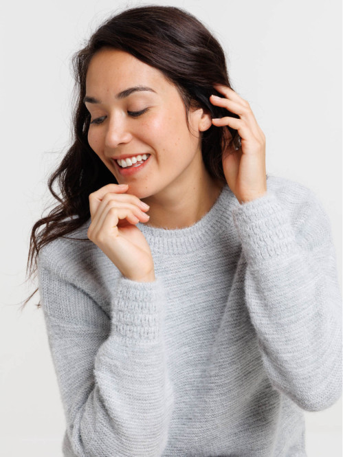 Pull col rond gris chiné femme Pull col rond gris chiné femme