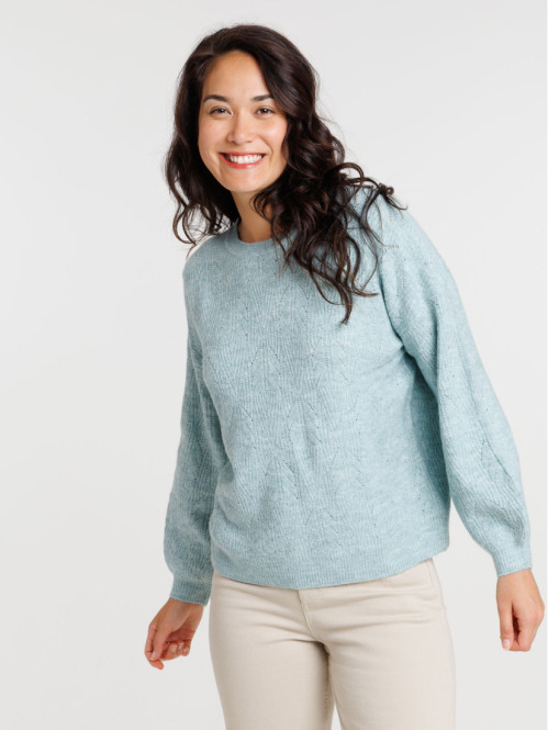 Pull col rond menthol femme