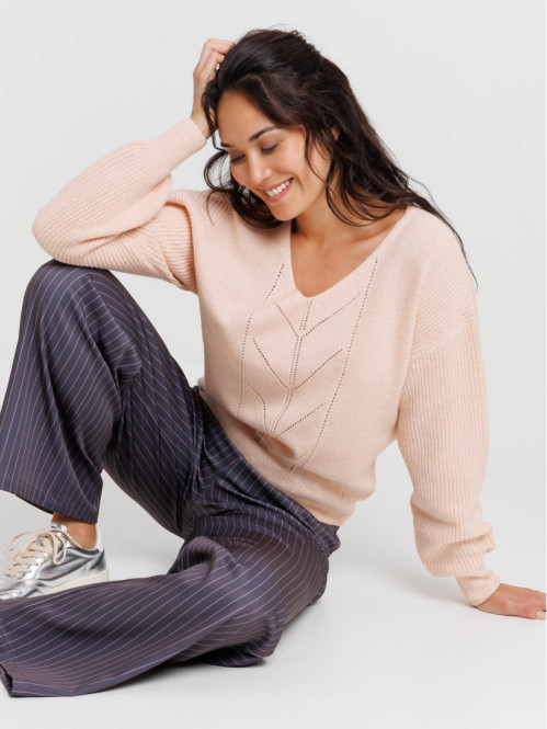 Pull col V old pink femme