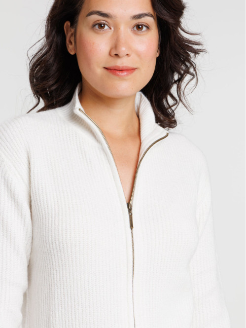 Gilet zippé col montant écru femme Gilet zippé col montant écru femme