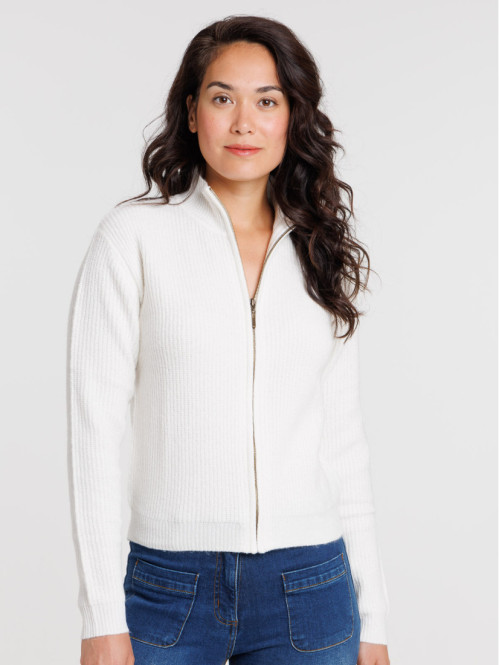 Gilet zippé col montant écru femme Gilet zippé col montant écru femme