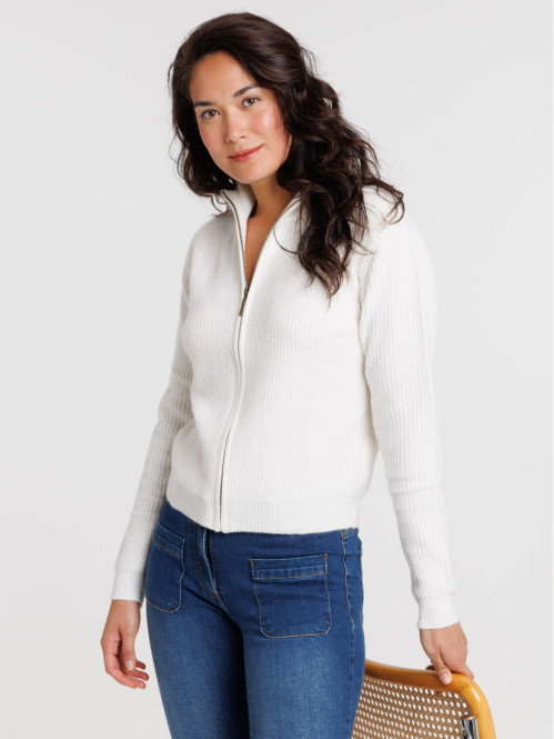 Gilet zippé col montant écru femme