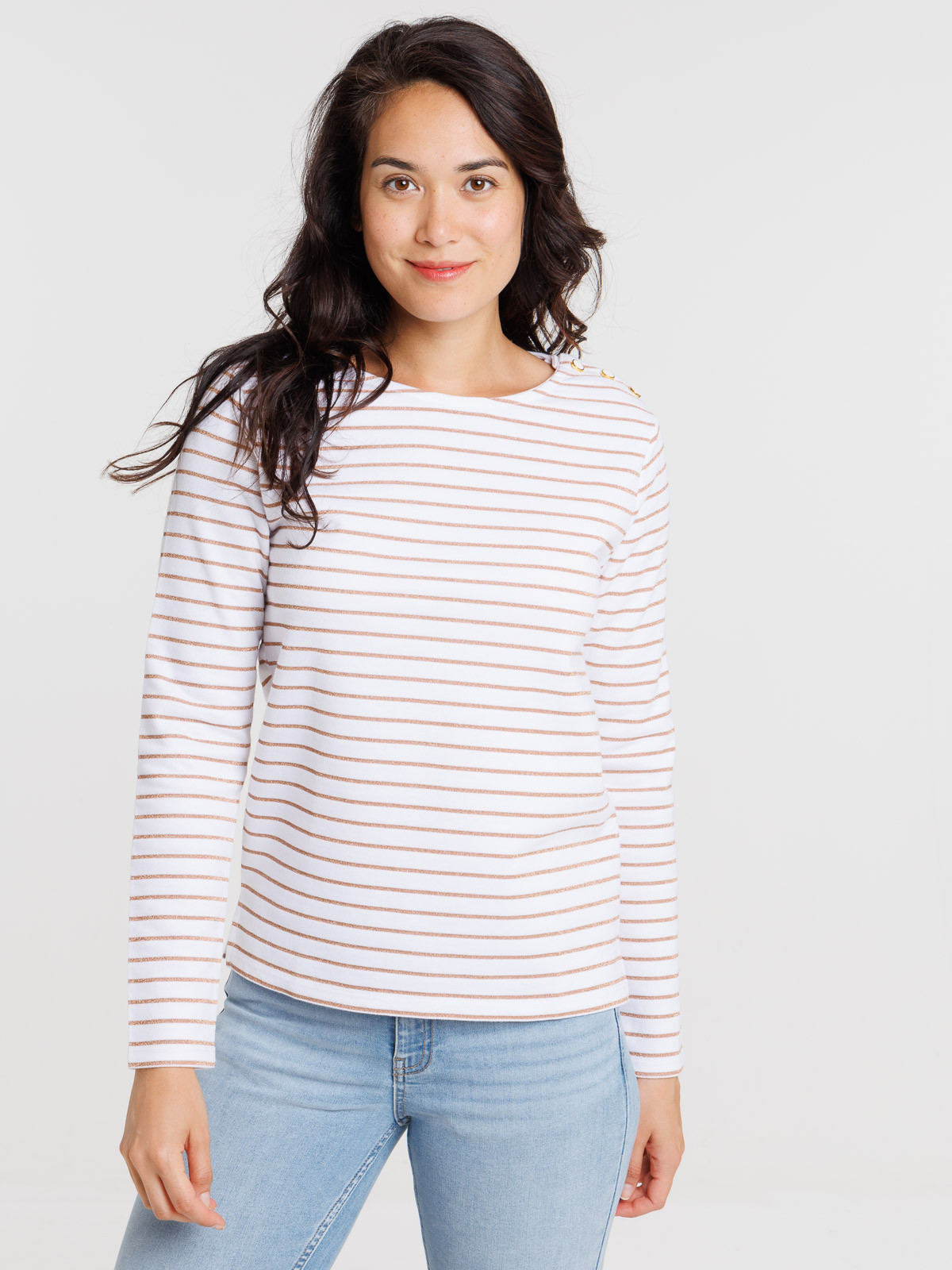 T-shirt marinière boutons épaule femme T-shirt marinière boutons épaule femme