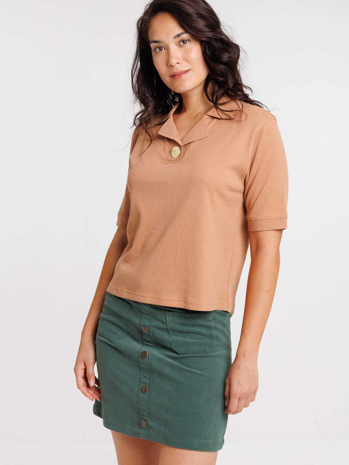 Polo matière côtelée croissant femme