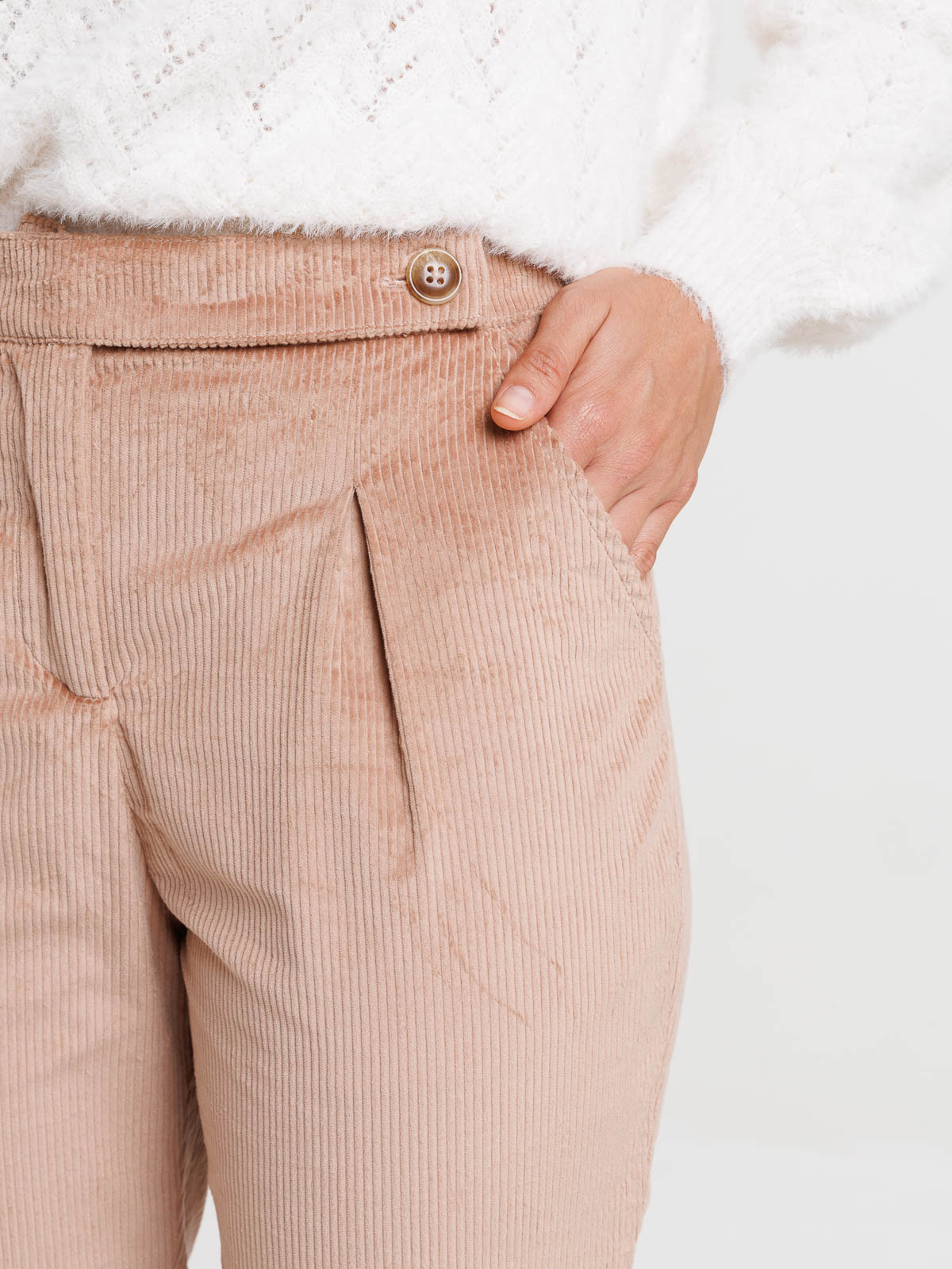 Pantalon carotte velours sarrasin femme