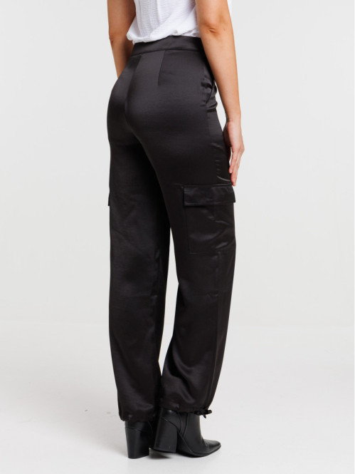 Pantalon cargo satin noir femme