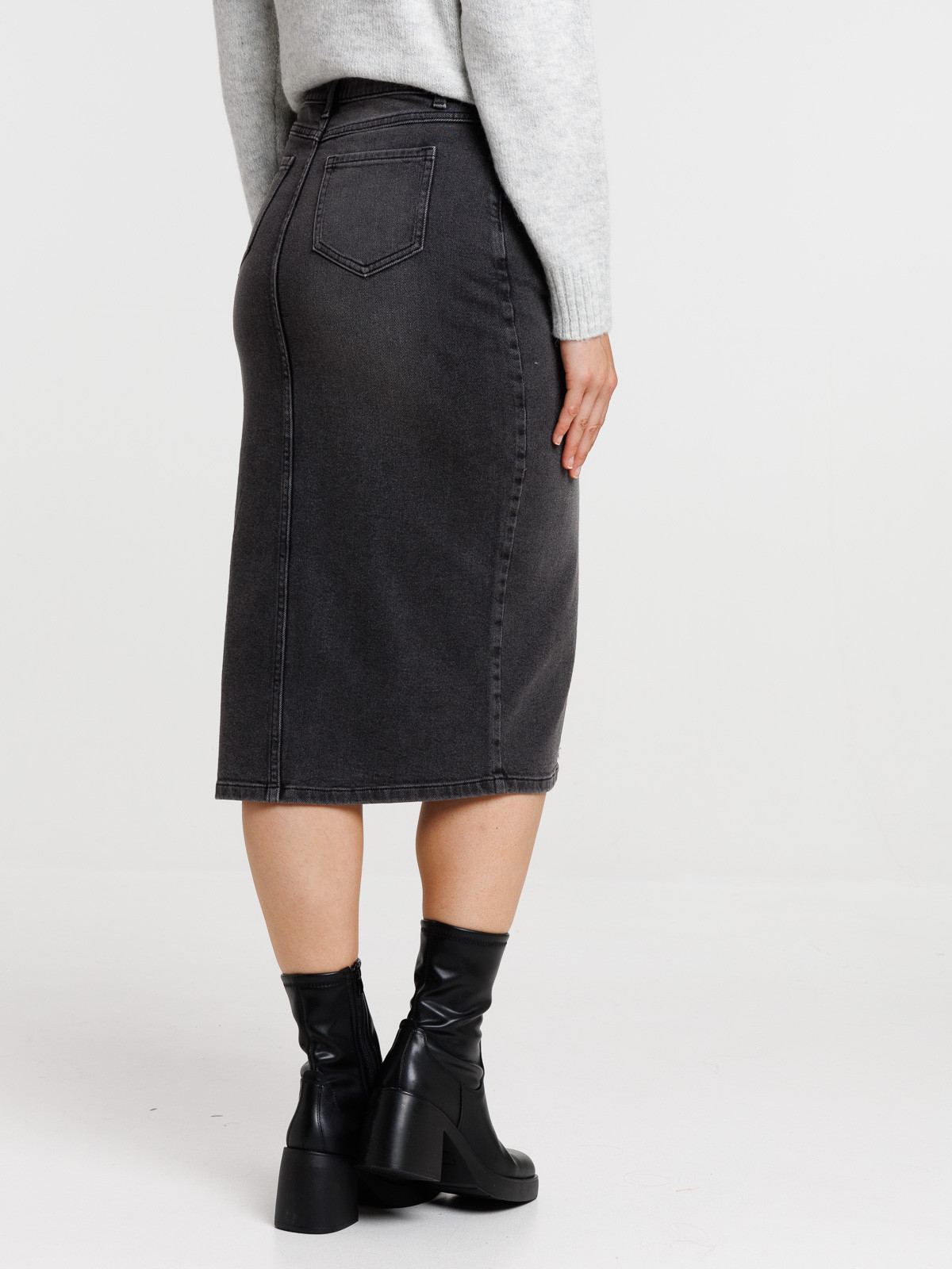 Jupe midi denim gris femme Jupe midi denim gris femme