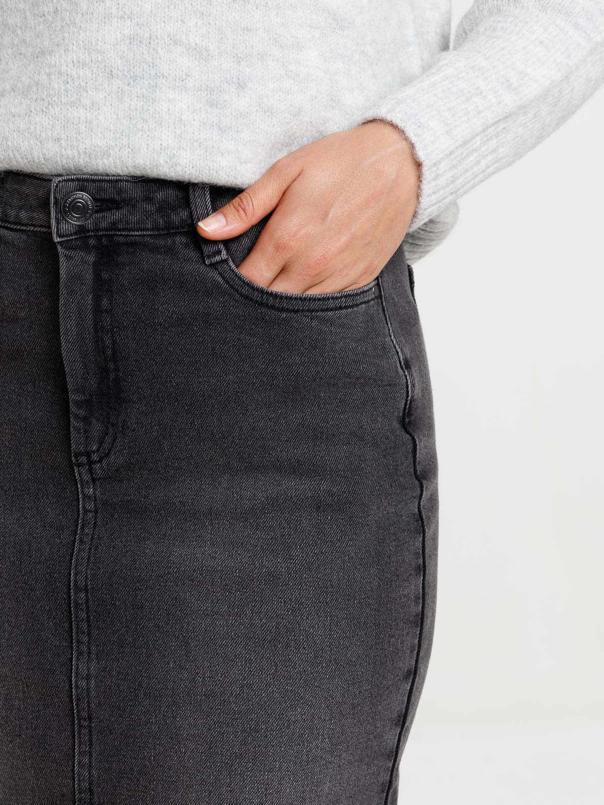 Jupe midi denim gris femme Jupe midi denim gris femme