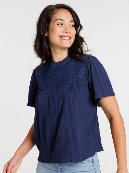 Blouse marine navy et dentelle femme Blouse marine navy et dentelle femme