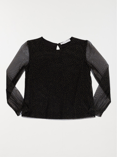 Tee-shirt noir pois dorés fille (3-12A)